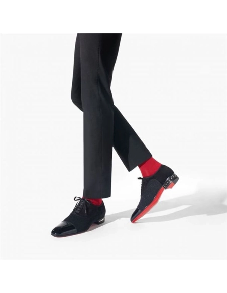 cheap Christian Louboutin Oxford Saqhara Black silver bk Gun Leather sale