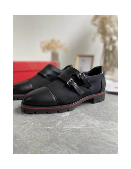 Cheap Christian Louboutin Mortisky Derby Flat Calfskin and Creative Fabric Black on Sale