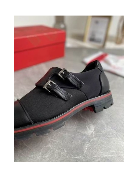 Cheap Christian Louboutin Mortisky Derby Flat Calfskin and Creative Fabric Black on Sale