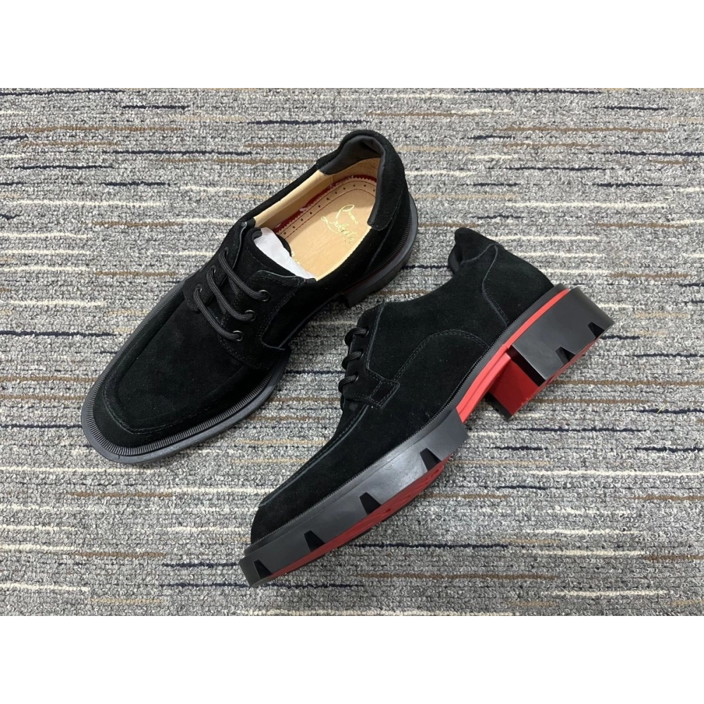 Fake Christian Louboutin Our Georges L Derbies Suede Leather Black, Replica CL Shoes