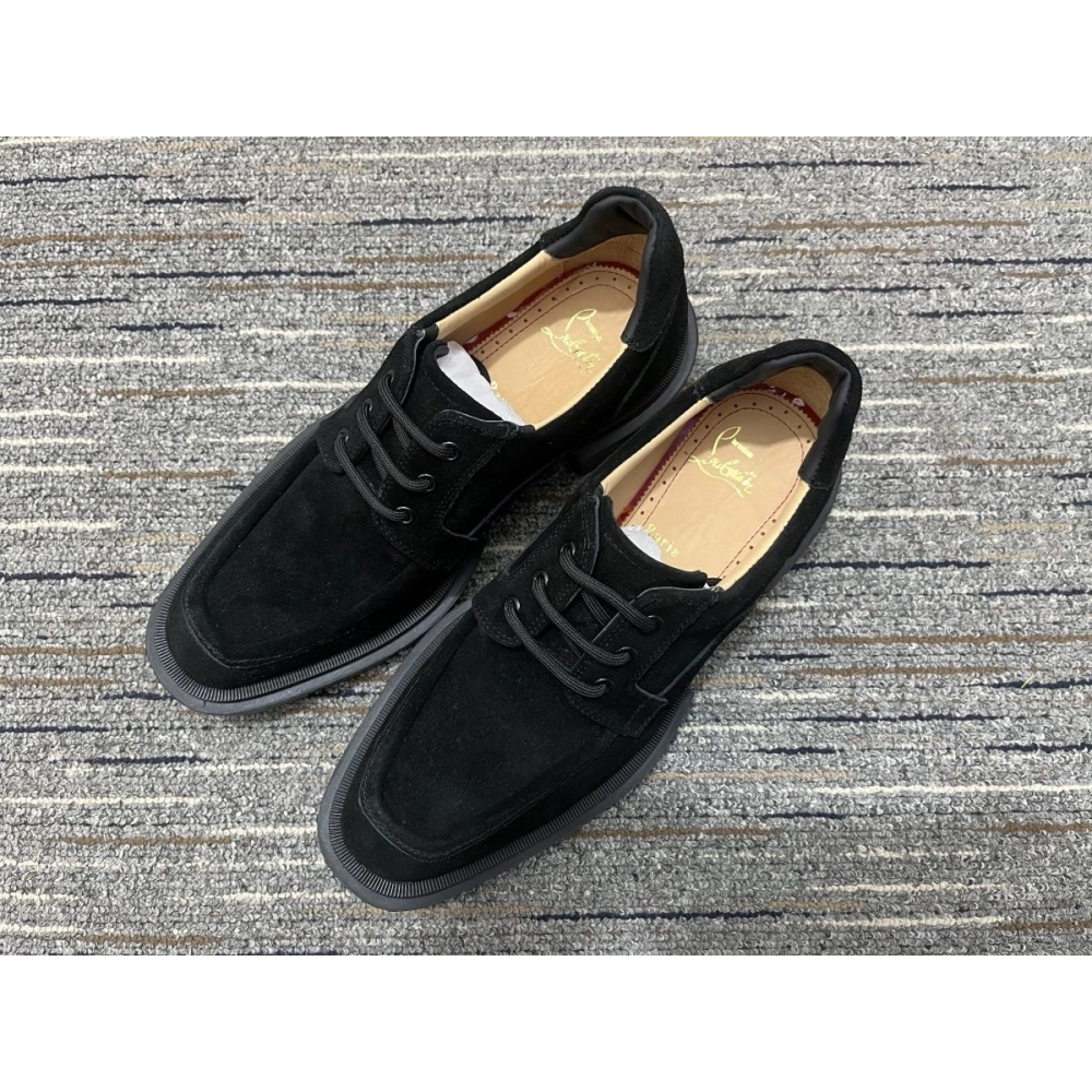 Fake Christian Louboutin Our Georges L Derbies Suede Leather Black, Replica CL Shoes