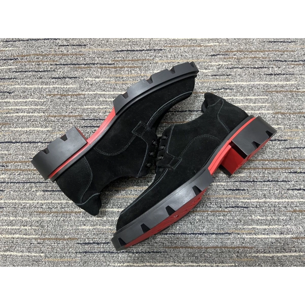 Fake Christian Louboutin Our Georges L Derbies Suede Leather Black, Replica CL Shoes