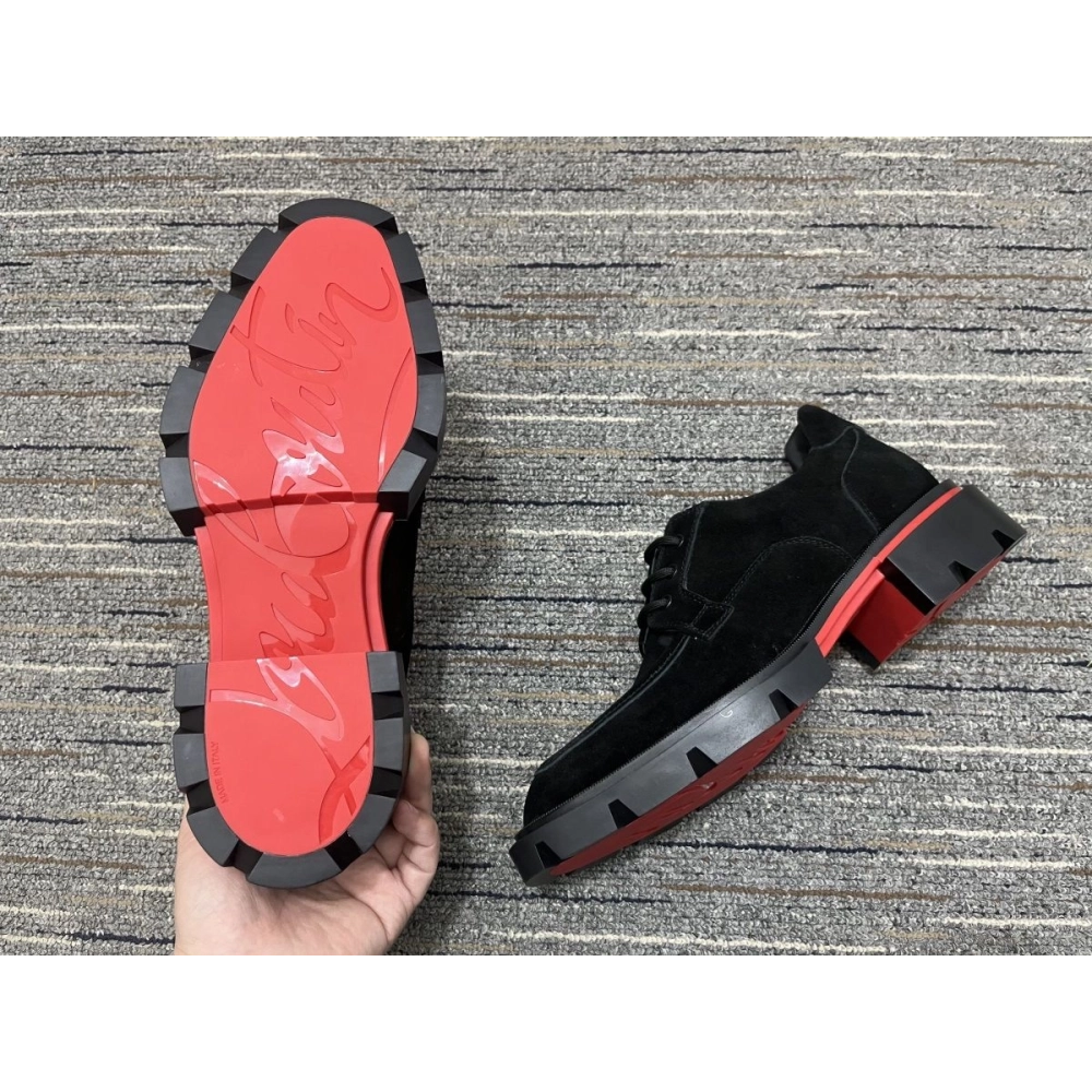 Fake Christian Louboutin Our Georges L Derbies Suede Leather Black, Replica CL Shoes