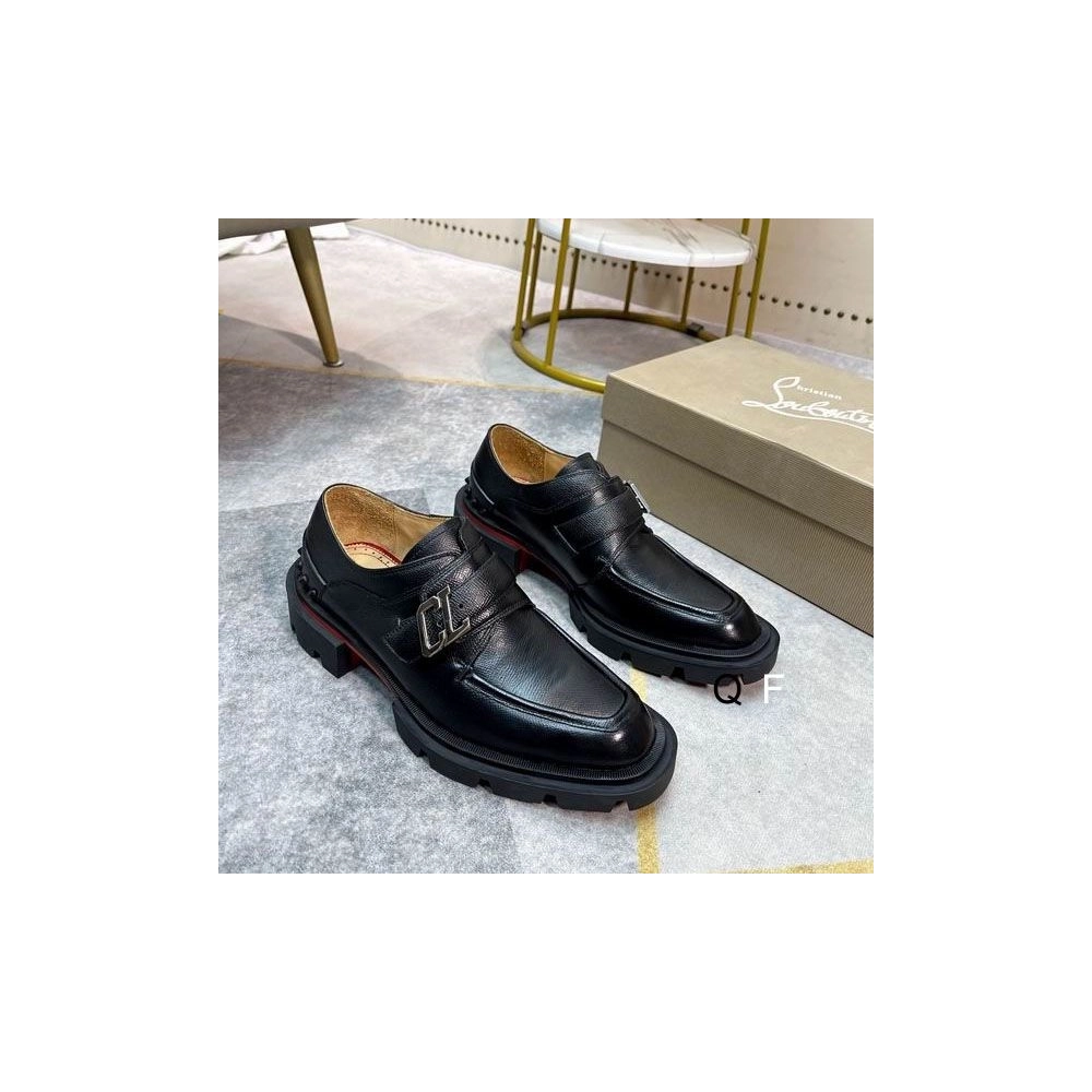 Replica Christian Louboutin Our Georges Derby Shoes Grained Calf Leather Black
