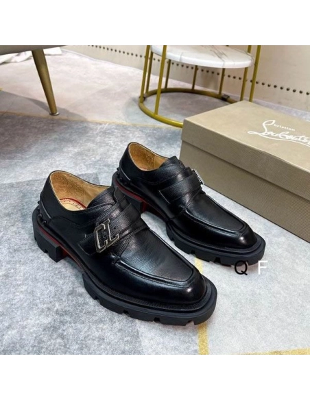 Replica Christian Louboutin Our Georges Derby Shoes Grained Calf Leather Black