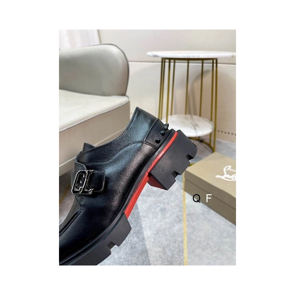 Replica Christian Louboutin Our Georges Derby Shoes Grained Calf Leather Black