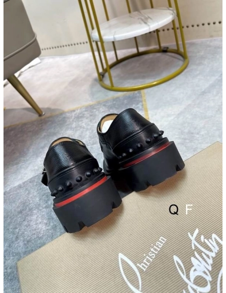 Replica Christian Louboutin Our Georges Derby Shoes Grained Calf Leather Black