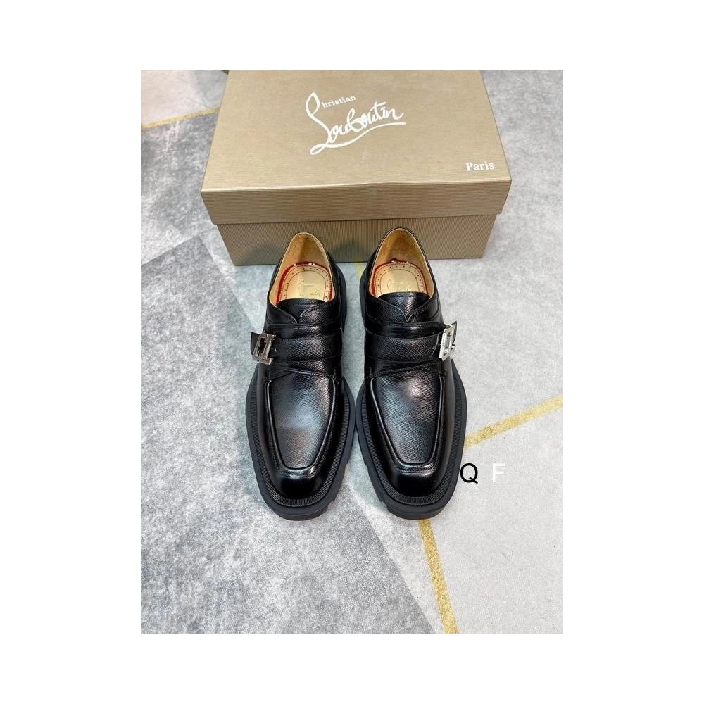 Replica Christian Louboutin Our Georges Derby Shoes Grained Calf Leather Black