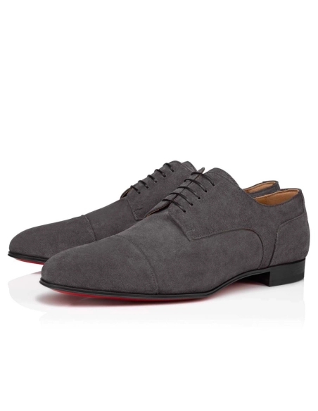 Discount Christian Louboutin Surcity Derby Shoes Suede Grey Crosta Leather Outlet Sale