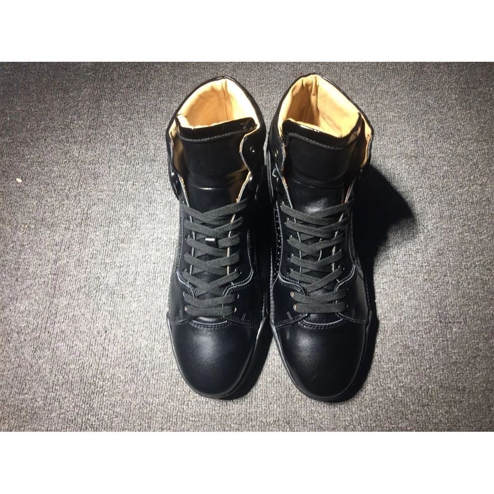 Cheap Christian Louboutin Loubikick Flat High-top Sneakers Calfskin Patent Leather Black