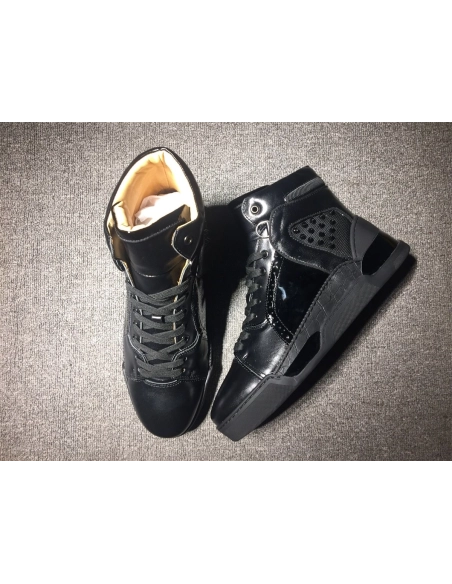 Cheap Christian Louboutin Loubikick Flat High-top Sneakers Calfskin Patent Leather Black