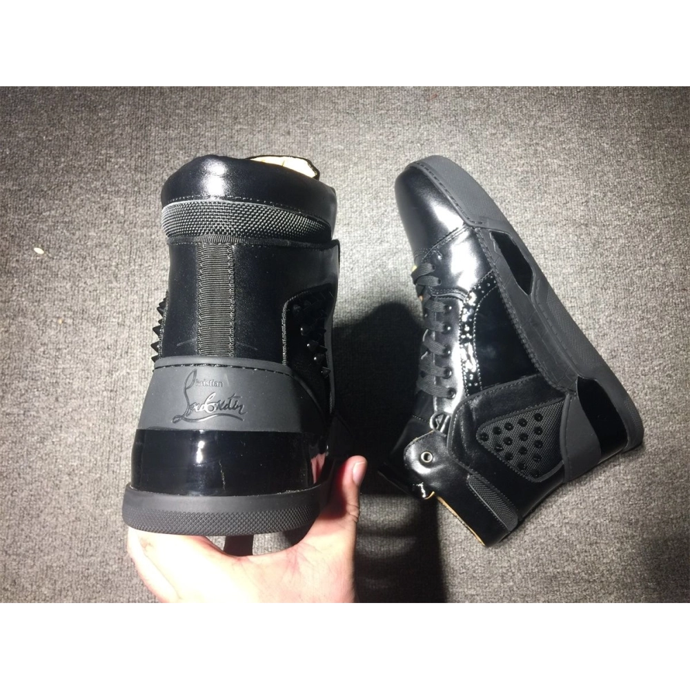 Cheap Christian Louboutin Loubikick Flat High-top Sneakers Calfskin Patent Leather Black