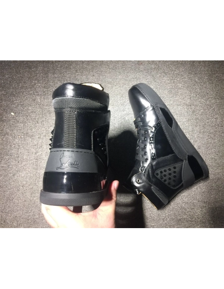 Cheap Christian Louboutin Loubikick Flat High-top Sneakers Calfskin Patent Leather Black