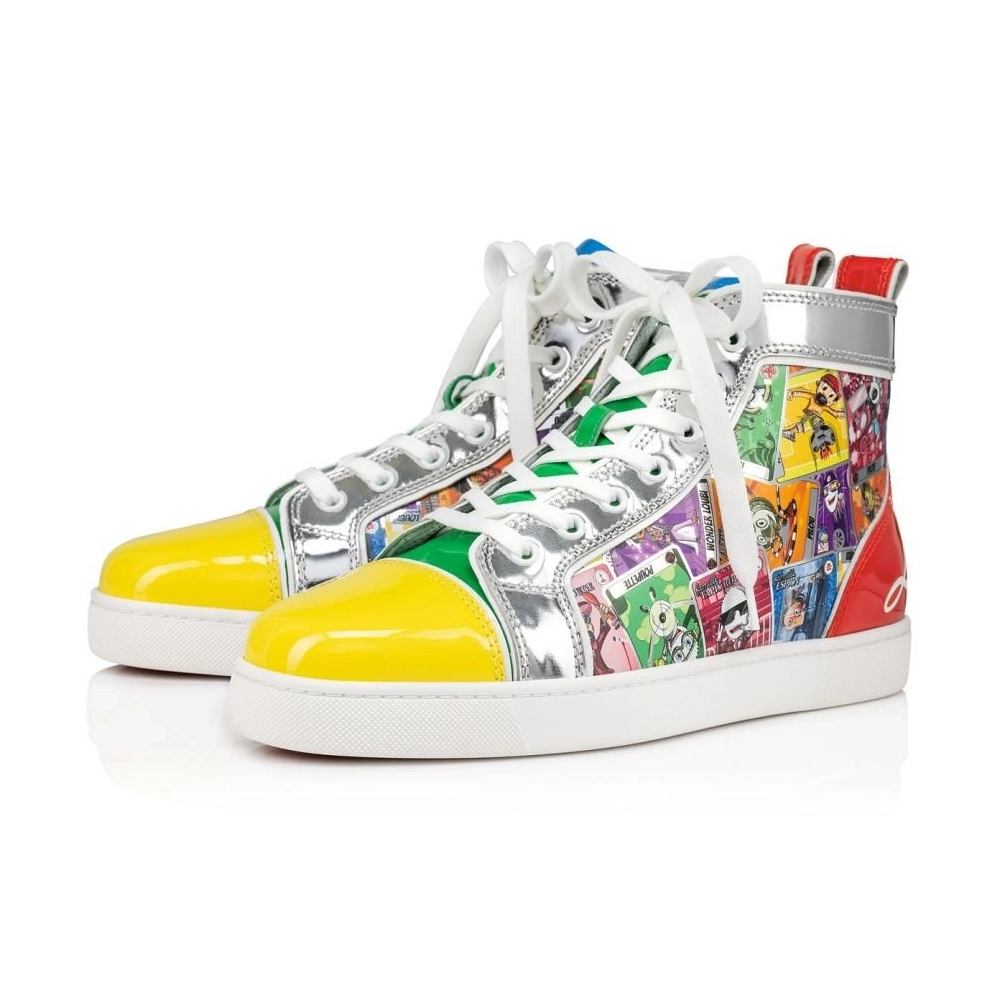 Fake Christian Louboutin Fun Louis High-top Sneakers Patent Leather And Fabric Happy Loubies Print Multicolor