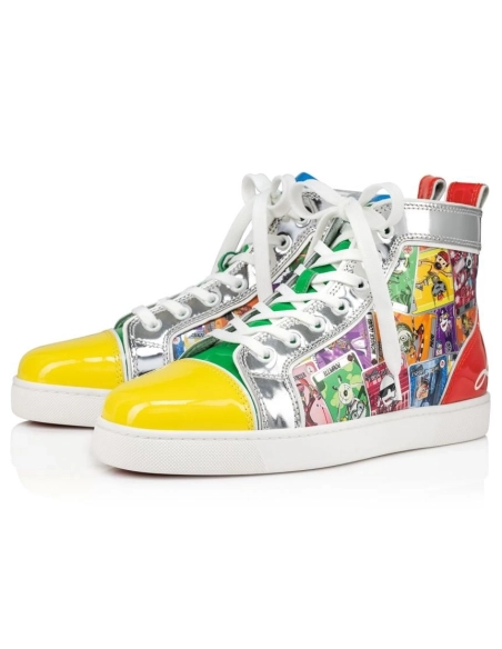 Fake Christian Louboutin Fun Louis High-top Sneakers Patent Leather And Fabric Happy Loubies Print Multicolor