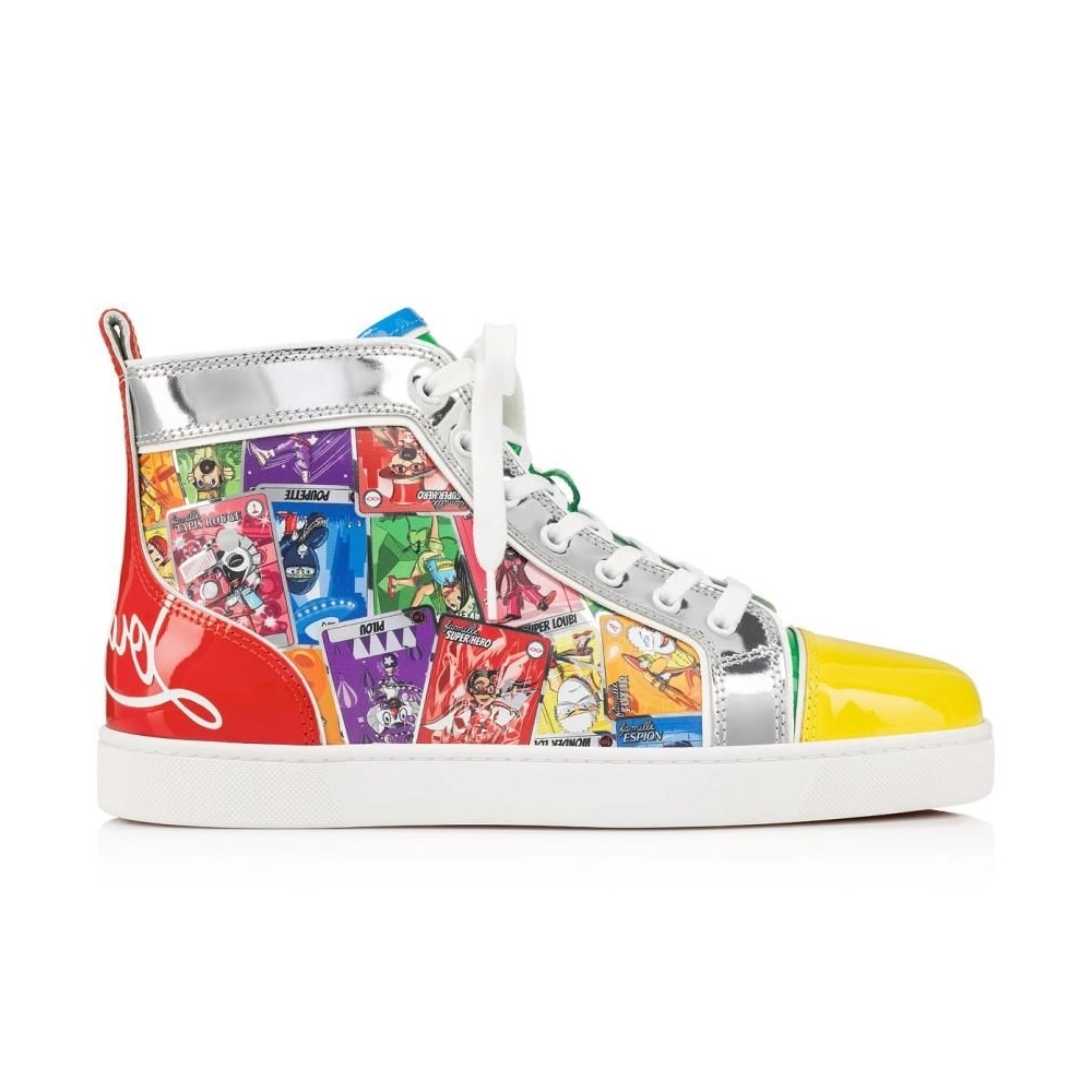 Fake Christian Louboutin Fun Louis High-top Sneakers Patent Leather And Fabric Happy Loubies Print Multicolor