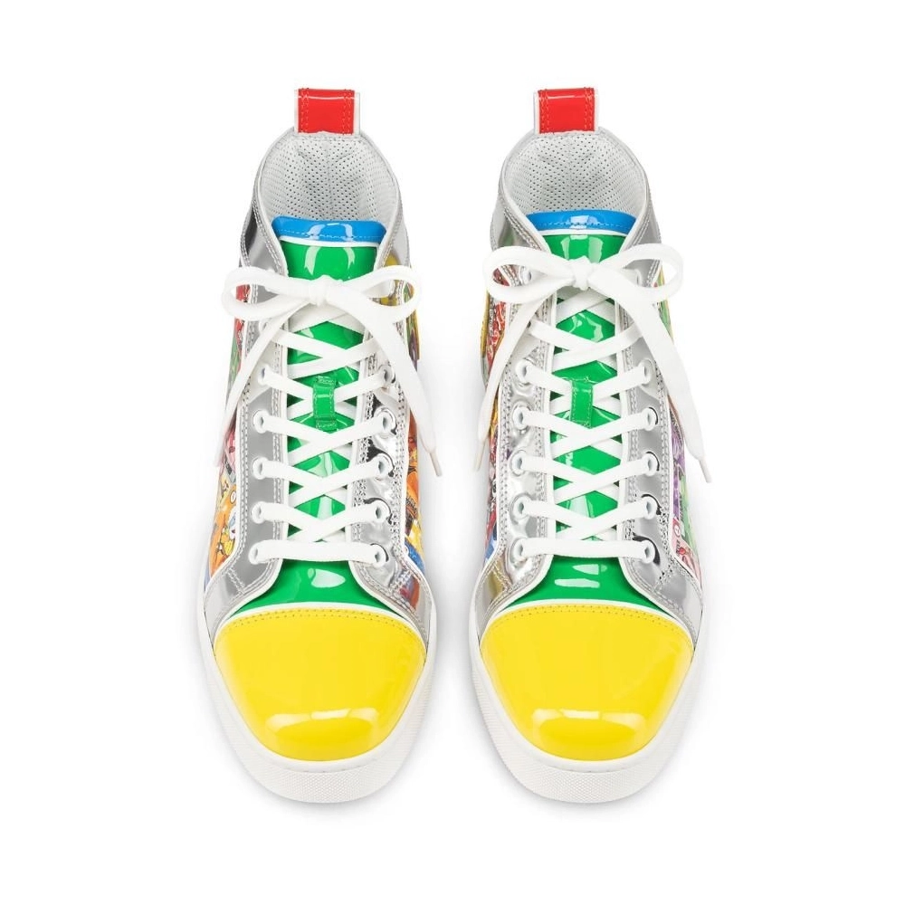 Fake Christian Louboutin Fun Louis High-top Sneakers Patent Leather And Fabric Happy Loubies Print Multicolor
