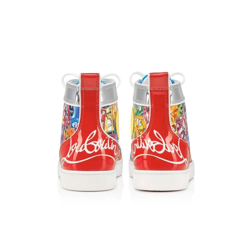 Fake Christian Louboutin Fun Louis High-top Sneakers Patent Leather And Fabric Happy Loubies Print Multicolor