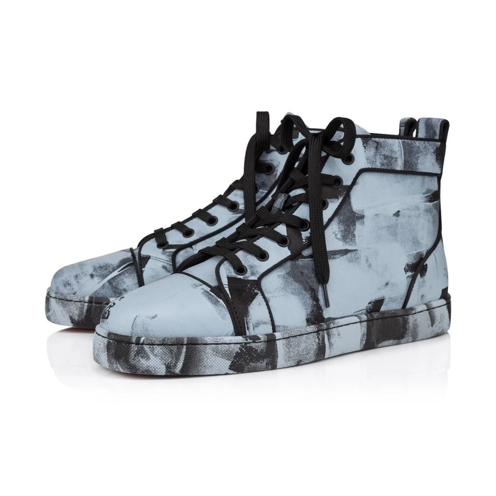 Discount Christian Louboutin Louis High-top Sneakers Leather Pittore Paseo Blue Outlet