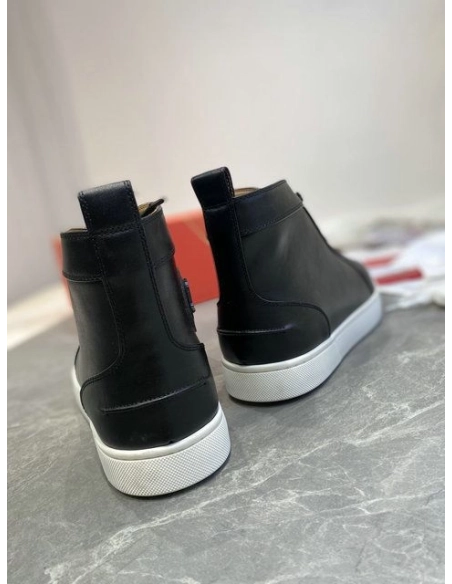 Fake Christian Louboutin Louis Flat High-top Sneakers Calfskin Black White