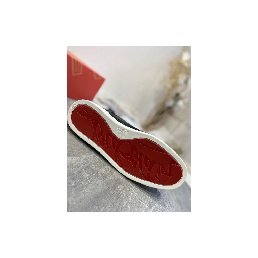 Fake Christian Louboutin Louis Flat High-top Sneakers Calfskin Black White