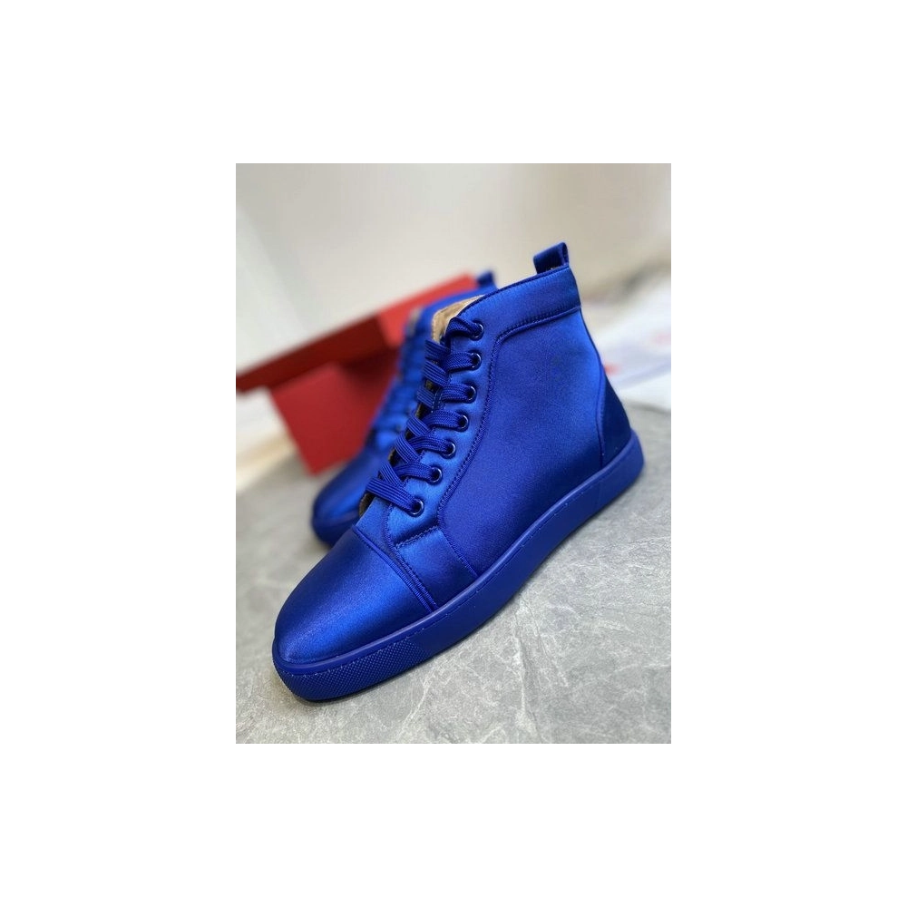 Discount Christian Louboutin Louis Orlato High-top Sneaker Crepe Satin Blue Outlet Online