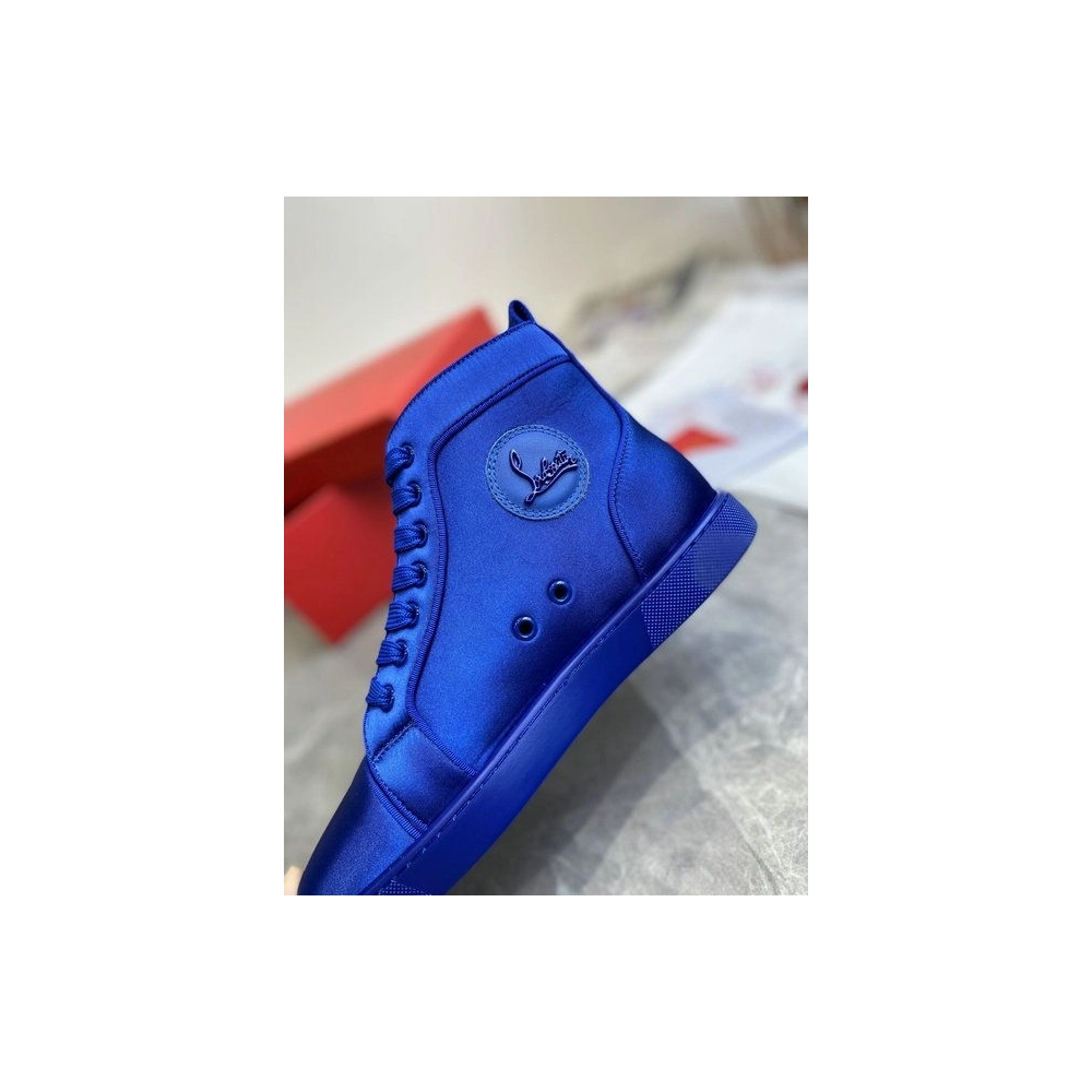 Discount Christian Louboutin Louis Orlato High-top Sneaker Crepe Satin Blue Outlet Online