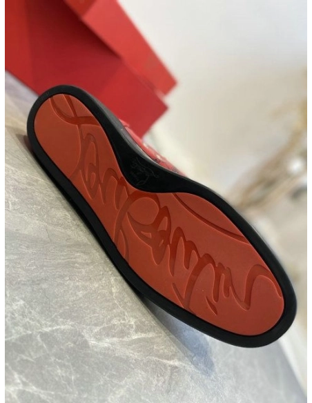 Cheap Christian Louboutin Louis Flat Degraloubi High-top Men Sneaker Patent Leather Black Red