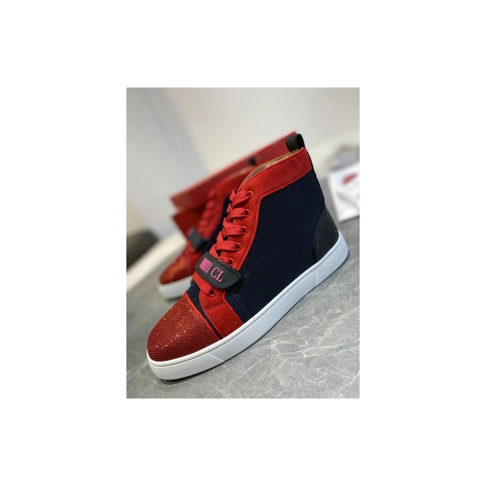 Fake Christian Louboutin Louis Orlato Vs Flat Trico Men Sneakers Black Red