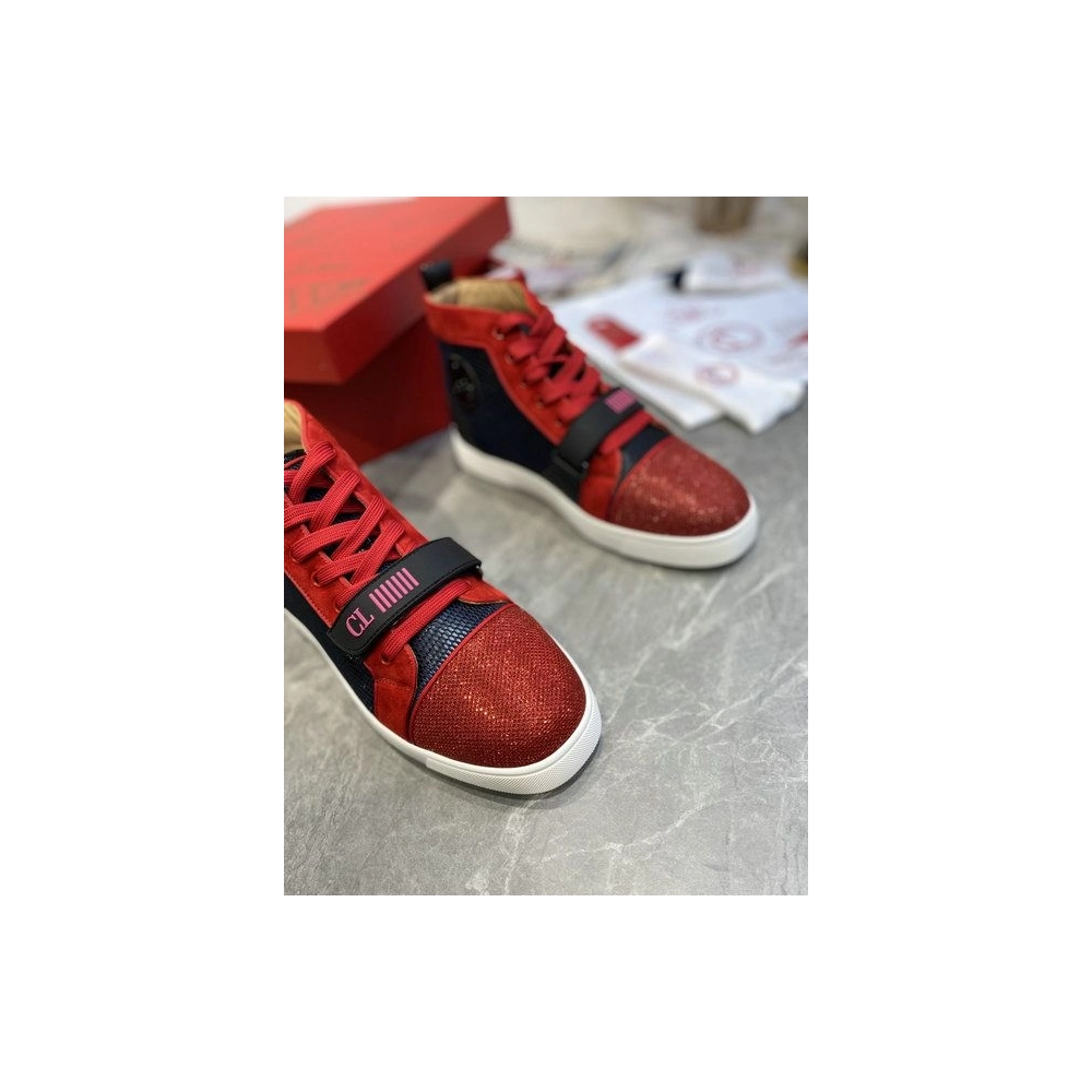 Fake Christian Louboutin Louis Orlato Vs Flat Trico Men Sneakers Black Red