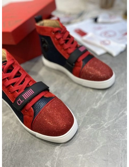 Fake Christian Louboutin Louis Orlato Vs Flat Trico Men Sneakers Black Red