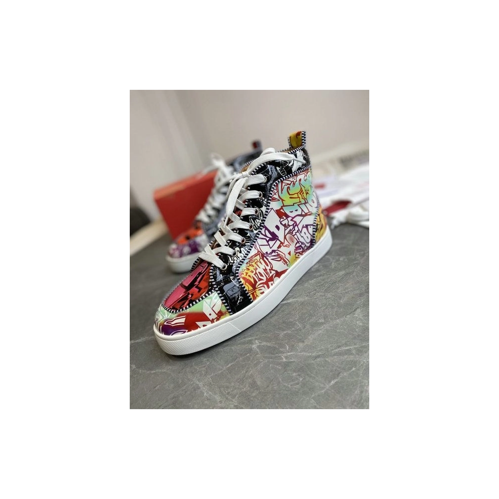 Fake Christian Louboutin Rantus Orlato High-top Men Sneakers Patent Graffiti Multicolor