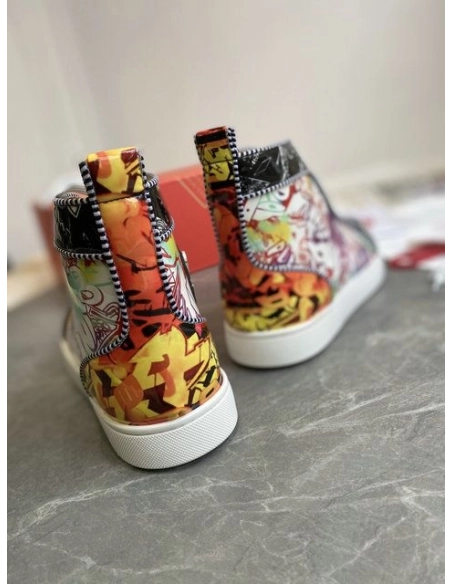 Fake Christian Louboutin Rantus Orlato High-top Men Sneakers Patent Graffiti Multicolor