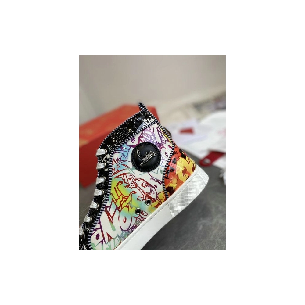 Fake Christian Louboutin Rantus Orlato High-top Men Sneakers Patent Graffiti Multicolor