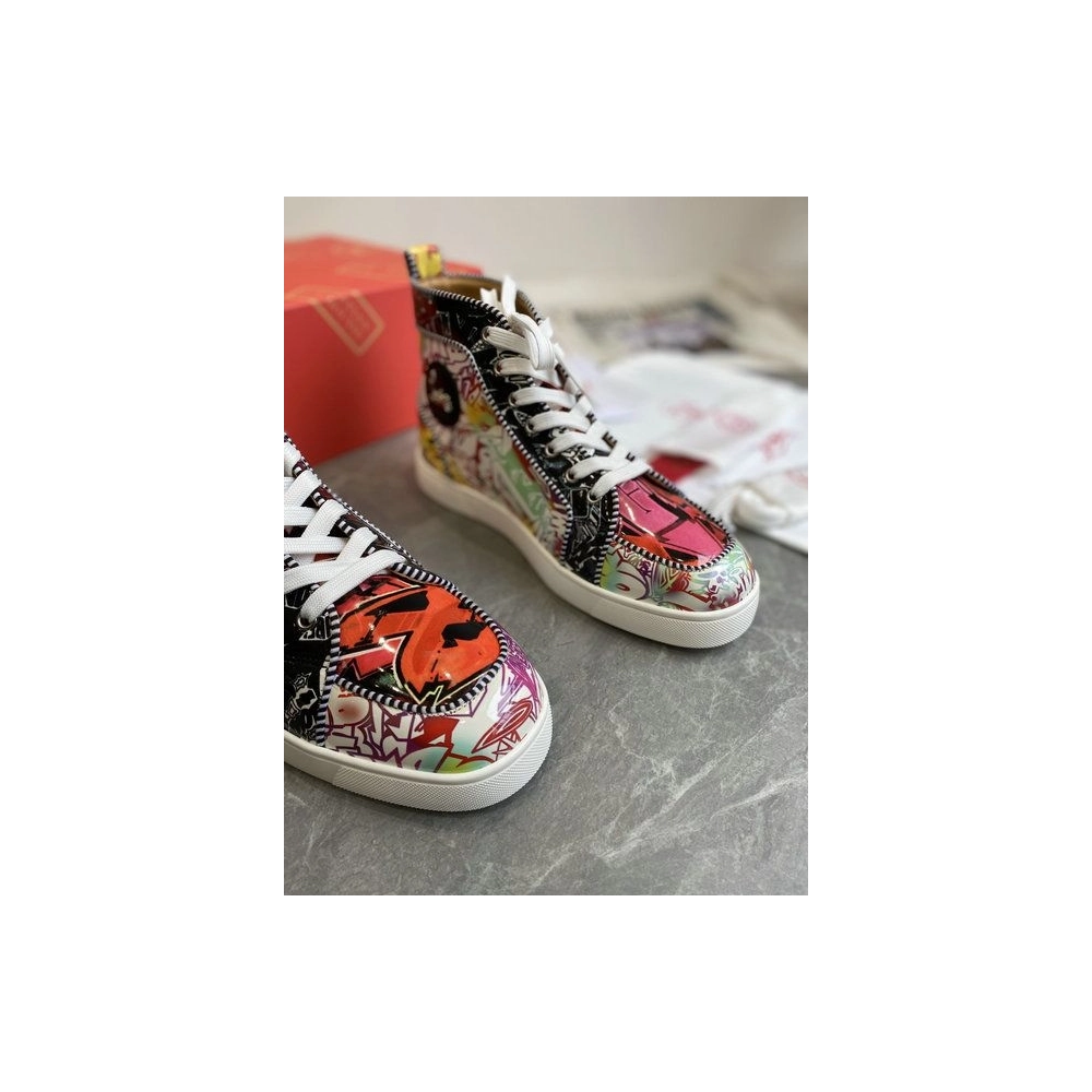 Fake Christian Louboutin Rantus Orlato High-top Men Sneakers Patent Graffiti Multicolor