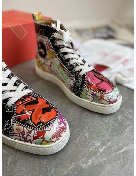 Fake Christian Louboutin Rantus Orlato High-top Men Sneakers Patent Graffiti Multicolor