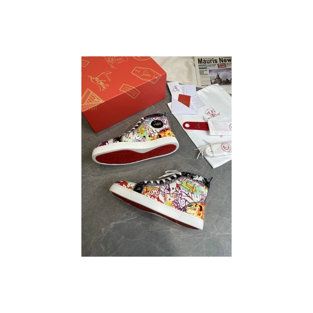 Fake Christian Louboutin Rantus Orlato High-top Men Sneakers Patent Graffiti Multicolor