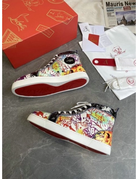 Fake Christian Louboutin Rantus Orlato High-top Men Sneakers Patent Graffiti Multicolor
