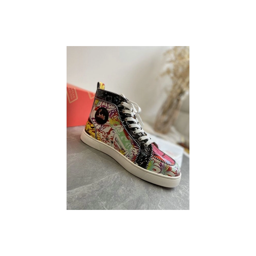 Fake Christian Louboutin Rantus Orlato High-top Men Sneakers Patent Graffiti Multicolor