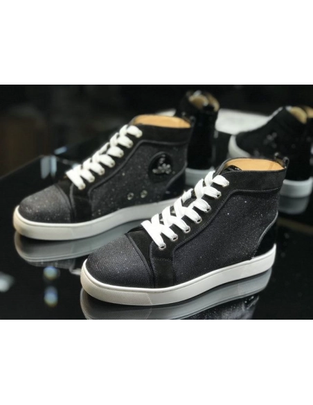 Knockoff Christian Louboutin Louis Orlato High-Top Sneakers Leather and Fabric Black