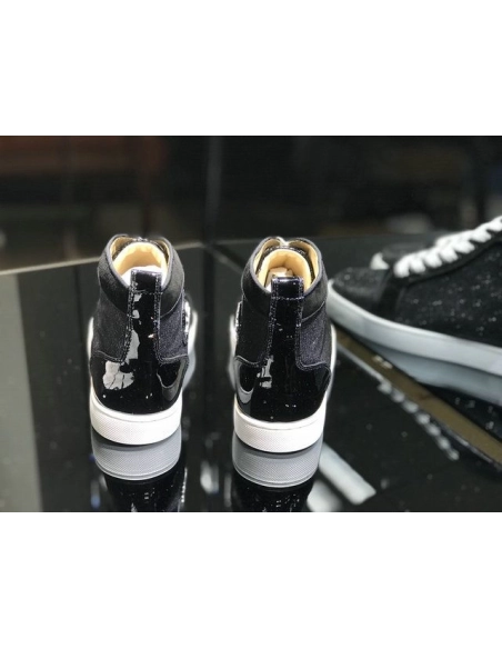Knockoff Christian Louboutin Louis Orlato High-Top Sneakers Leather and Fabric Black