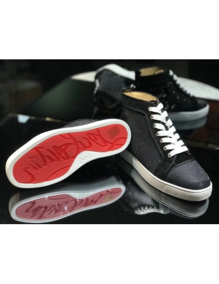 Knockoff Christian Louboutin Louis Orlato High-Top Sneakers Leather and Fabric Black