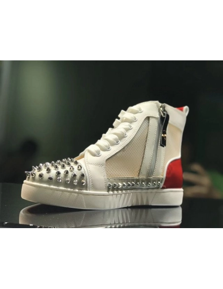 Fake Christian Louboutin Sosoxy Spikes High-Top Sneakers Mesh and Leather Multicolor