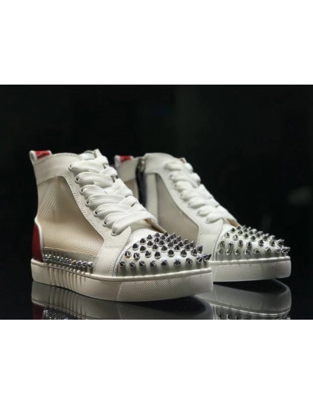 Fake Christian Louboutin Sosoxy Spikes High-Top Sneakers Mesh and Leather Multicolor
