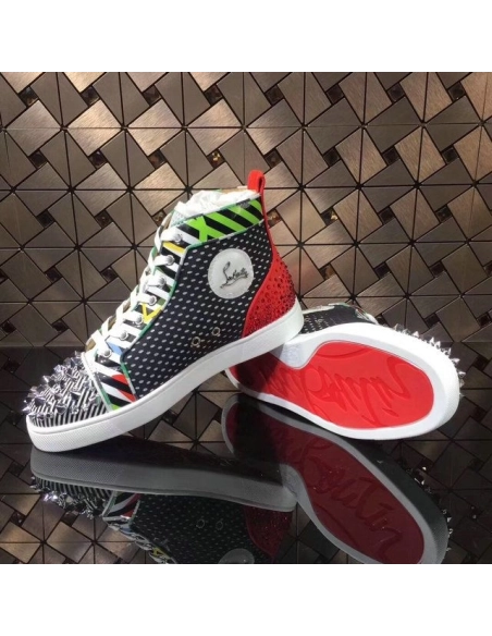 Knockoff Christian Louboutin Rockstud Spike High-Top Sneakers Leather Multicolor