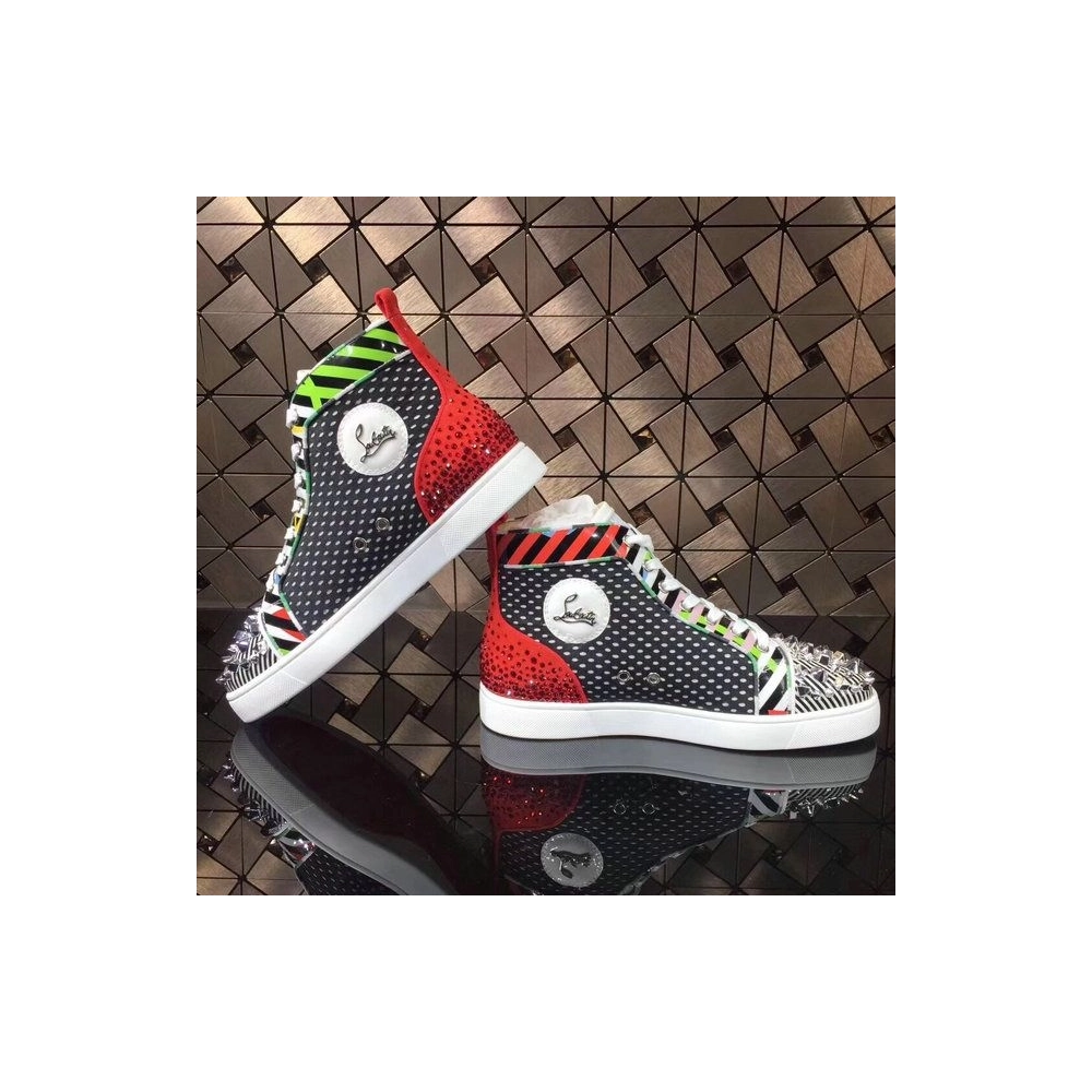 Knockoff Christian Louboutin Rockstud Spike High-Top Sneakers Leather Multicolor