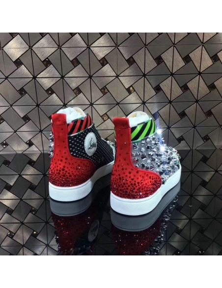 Knockoff Christian Louboutin Rockstud Spike High-Top Sneakers Leather Multicolor