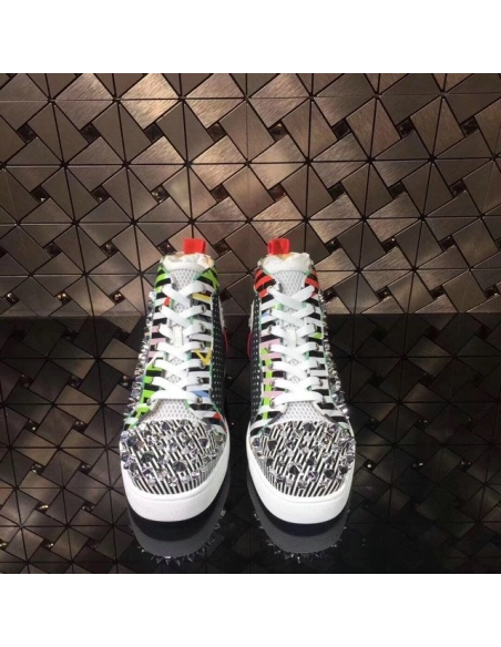 Knockoff Christian Louboutin Rockstud Spike High-Top Sneakers Leather Multicolor