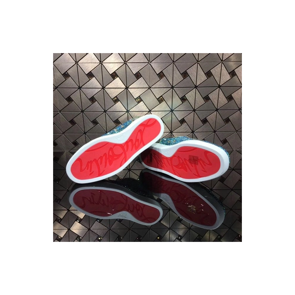 Christian Louboutin Louis Strass High-Top Sneakers Python Leather Blue Green Outlet Sale