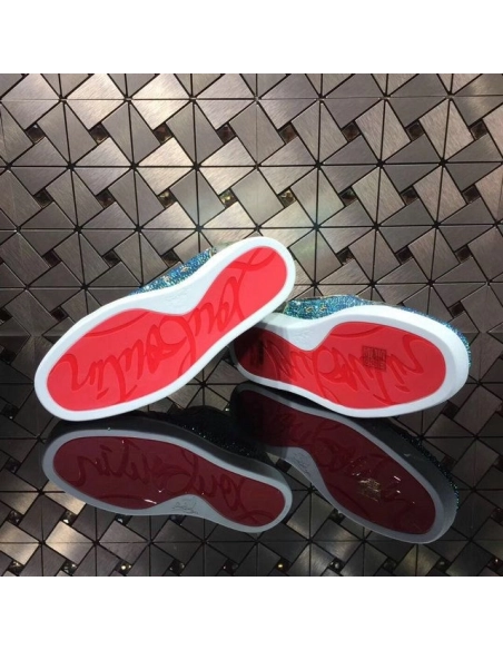 Christian Louboutin Louis Strass High-Top Sneakers Python Leather Blue Green Outlet Sale